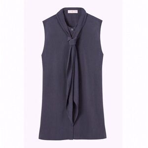 Tory Burch sleeveless bow blouse in Medium Navy color